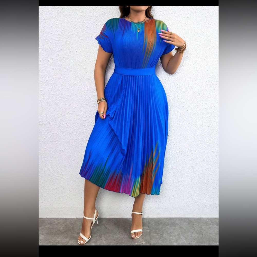 SHEIN - BLUE PLEATED DRESS